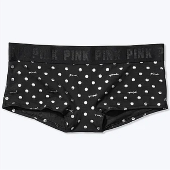 New Victoria’s Secret Pink panties PINK boyshort cotton panties silver polka dot - Picture 1 of 3